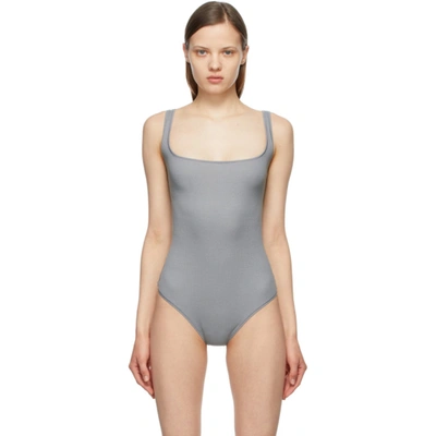 Skims Ribbed Stretch Cotton Bodysuit In Pacific
