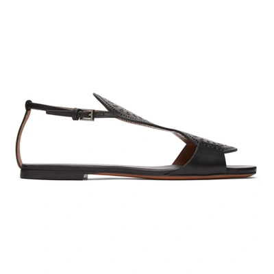 Alaïa Black Plastron Openwork Flat Sandals In 999 Black