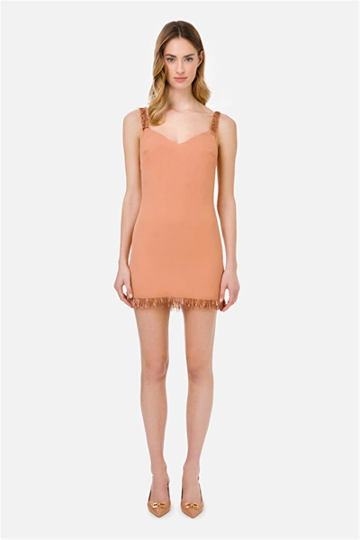 Elisabetta Franchi Minidress In Georgette Spalline Con Decoro Effetto Frangia Scollo A V Vestibilit Aderente Zip Invisi In Pink