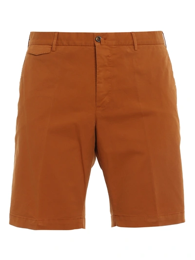 Pt Torino Stretch Gabardine Shorts In Ruggine Color In Orange