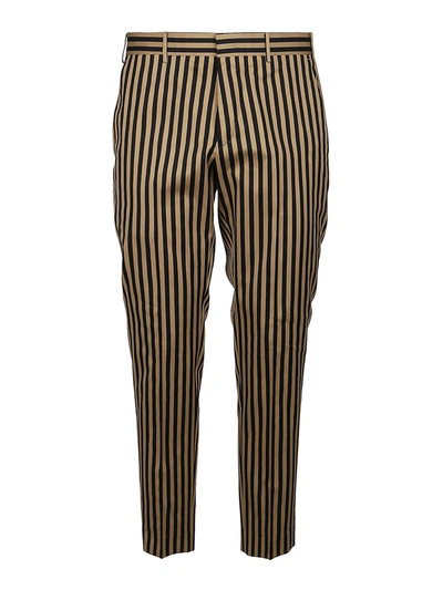 Pt Torino Summer Striped Cotton Chino Trousers In Black And Beige