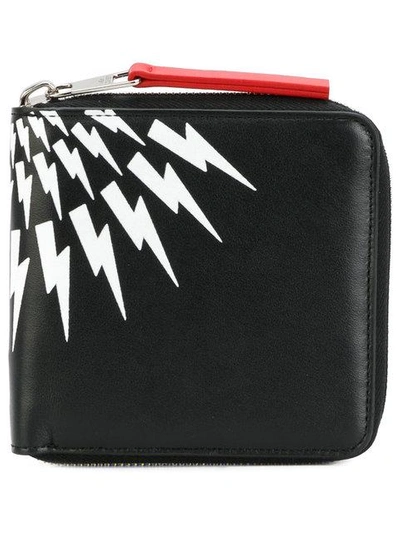 Neil Barrett Lightning-bolt Zip-around Wallet In Black White