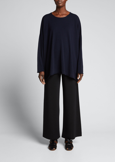 Eskandar Cashmere A-line Boat-neck Sweater In Navy