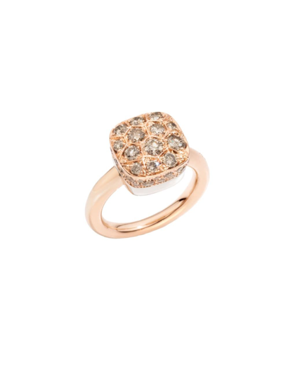 Pomellato Nudo Maxi 18k Rose Gold Brown Diamond Ring In Pink