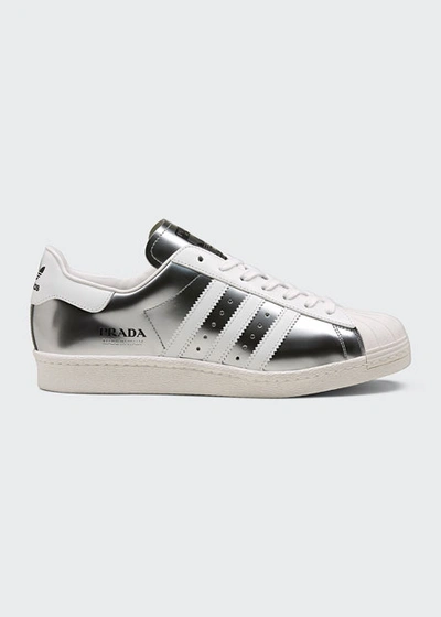 Adidas X Prada Men's Superstar 450 Metallic Leather Sneakers In Silver