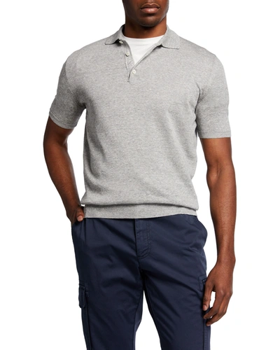 Isaia Men's Linen-cotton Polo Shirt In Light Grey