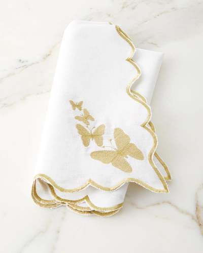 Nomi K White Linen Butterfly Gold Embroidery Napkin, 24"sq.