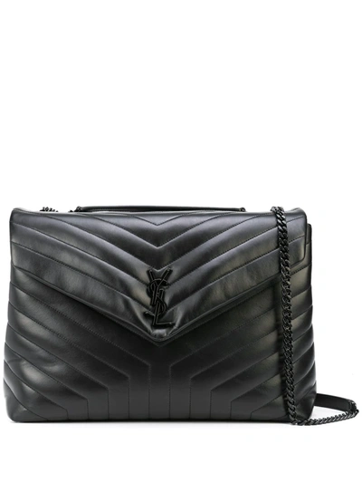 Saint Laurent Loulou Large Quilted Tonal Ysl Monogram Shoulder Bag In Nero