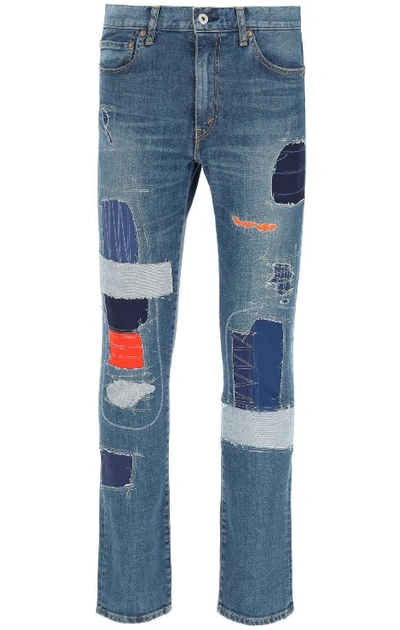 Junya Watanabe Patchwork Slim-fit Jeans In Medium Wash