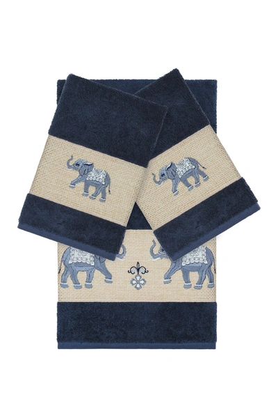 Linum Home Quinn 3-piece Embellished Towel In Midnight Blue