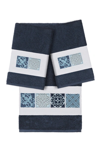 Linum Home Vivian 3-piece Embellished Towel In Midnight Blue