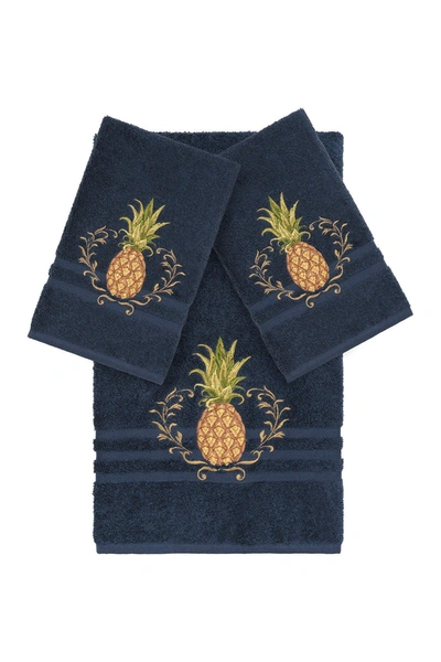 Linum Home Welcome 3-piece Embellished Towel In Midnight Blue