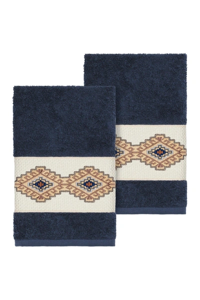 Linum Home Gianna Embellished Hand Towel In Midnight Blue