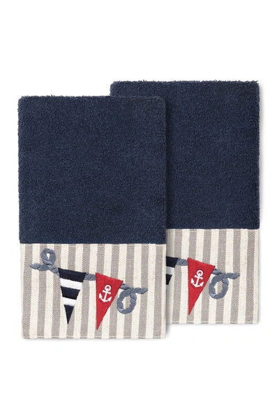 Linum Home Ethan Embellished Hand Towel In Midnight Blue