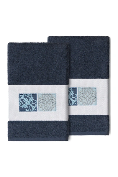 Linum Home Vivian Embellished Hand Towel In Midnight Blue