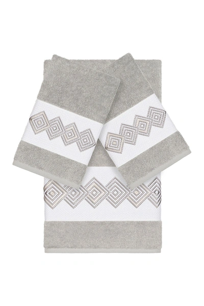 Linum Home Noah 3-piece Embellished Towel In Light Grey