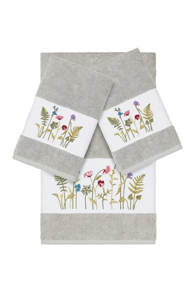 Linum Home Serenity 3-piece Embellished Towel Set In Light Grey