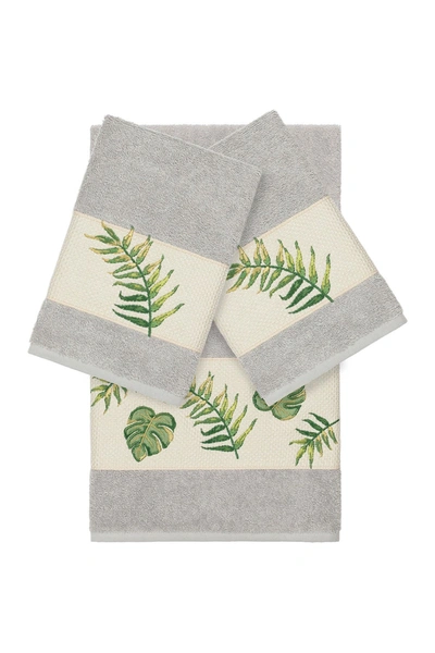 Linum Home Zoe 3-piece Embellished Towel In Light Grey