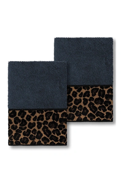 Linum Home Spots Embellished Washcloth In Midnight Blue