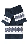 Linum Home Noah 3-piece Embellished Towel Set In Midnight Blue