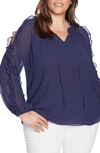 1.state 1. State Ruffle Cold-shoulder Georgette Top In Navy Sky