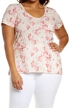Caslonr Caslon Rounded V-neck Tee In Pink Watercolor Floral