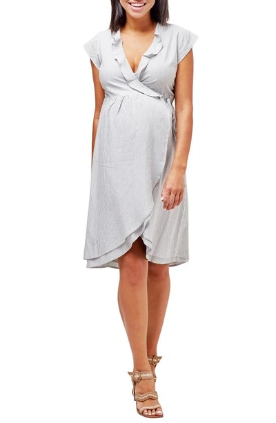 Nom Maternity Women's Marina Ruffle-trim Midi Dress In Microstripe