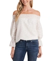 Cece Floral-print Off-the-shoulder Top In Soft Ecru