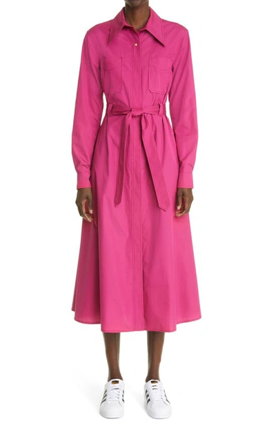 Wales Bonner Belted Long Sleeve Cotton Shirtdress In Raspberry