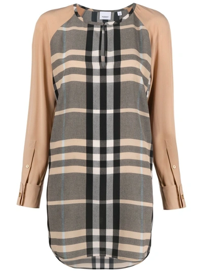 Burberry Tamika Vintage Check Silk Blouse In Dusty Sand Check