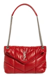 Saint Laurent Small Lou Leather Puffer Bag In Rouge Eros