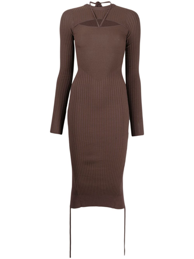 Adamo Cut-out Dress In Brown Ribbed Knit