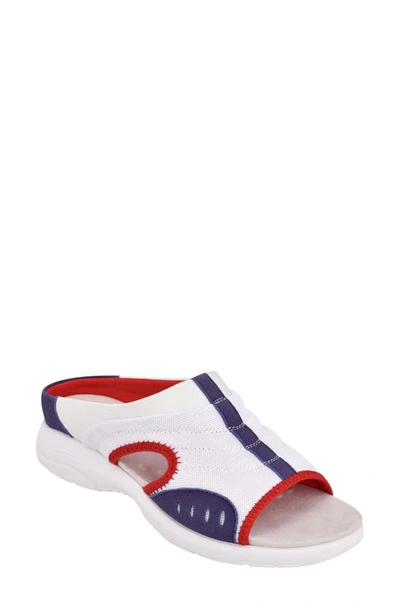 Easy Spirit Women's Traciee Flat Sandals Women's Shoes In White/ Blue Ribbon