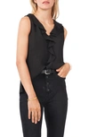 Vince Camuto Petite Sleeveless V-neck Rumple Blouse In Rich Black