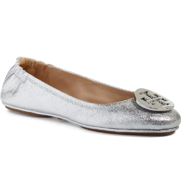 tory burch minnie travel ballet flat silver