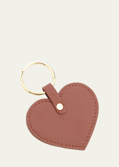 Royce New York Heart-shaped Leather Key Chain In Tan
