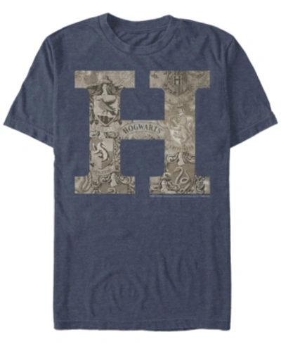 Fifth Sun Men's Vintage-like Hogwarts Short Sleeve Crew T-shirt In Navy Heather