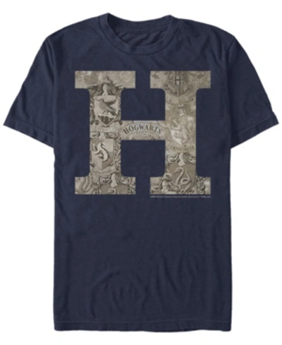 Fifth Sun Men's Vintage-like Hogwarts Short Sleeve Crew T-shirt In Navy