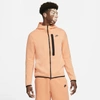 Nike Sportswear Tech Fleece Men's Washed Full-zip Hoodie In Orange Frost,black