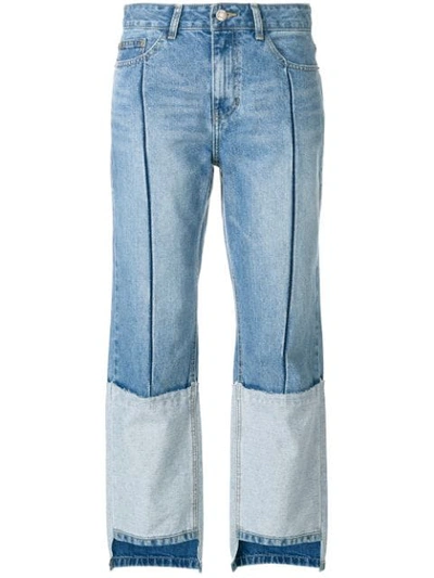 Sjyp Blue Tone-on-tone Tomboy Jeans In Denim Blue