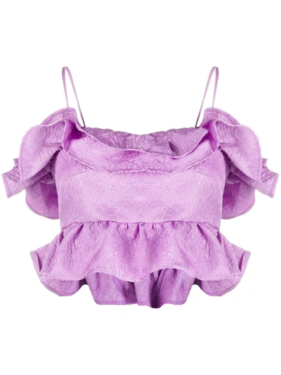 Msgm Cloqué-effect Cropped Tank Top In Purple