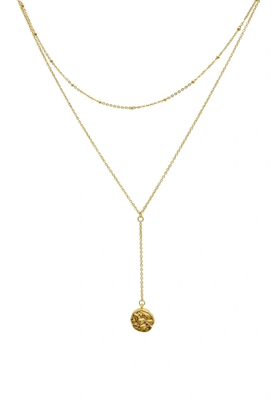 Adornia 14k Gold Plated Molten Coin Layered Y-drop Necklace In Yellow