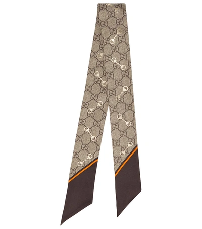 Gucci Gg Horsebit Silk Neck Tie In 米色