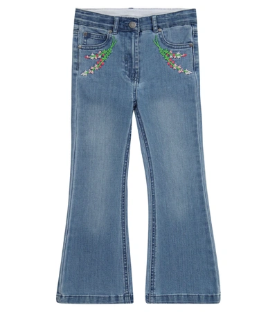 Stella Mccartney Kids' Denim Jeans With Embroidered Flowers In Blue