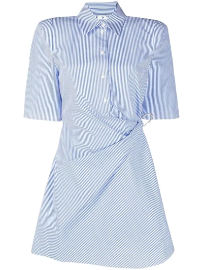 Off-white Vertical-stripe Short-sleeve Shirtdress In Blue