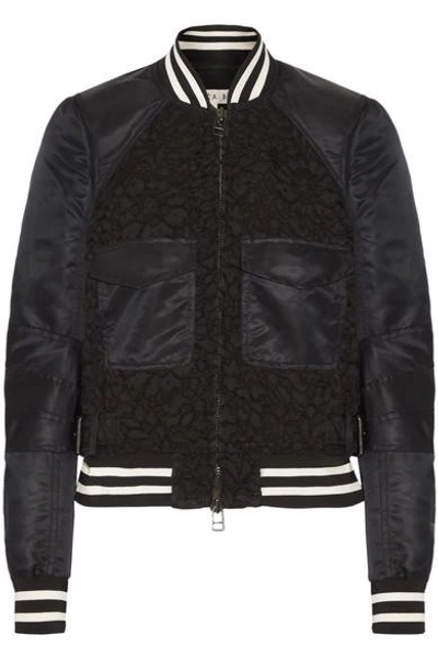 Veronica Beard Jones Shell And Corded Lace Bomber Jacket In Black