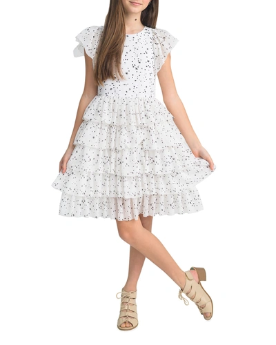 Zoe Kids' Girl's Tiered Star-print Ruffle Dress In Blackwht
