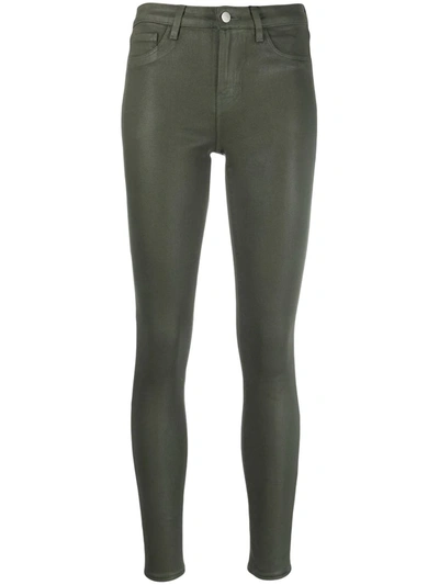 L Agence Margot Coated Crop Skinny Jeans In Green