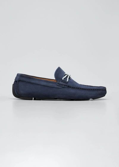 Magnanni Men's Leather Drivers W/ Woven Strap In Jean Suede