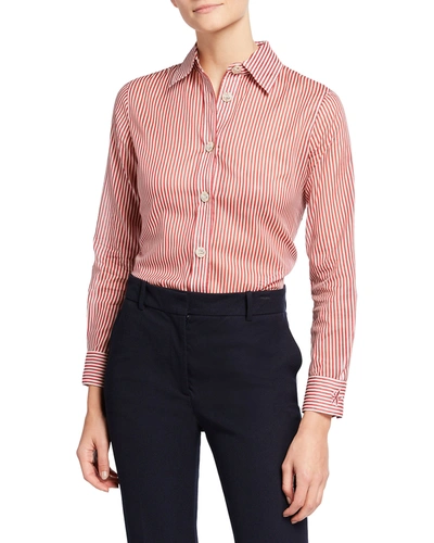 Giorgio Armani Striped Cotton Blouse In Red